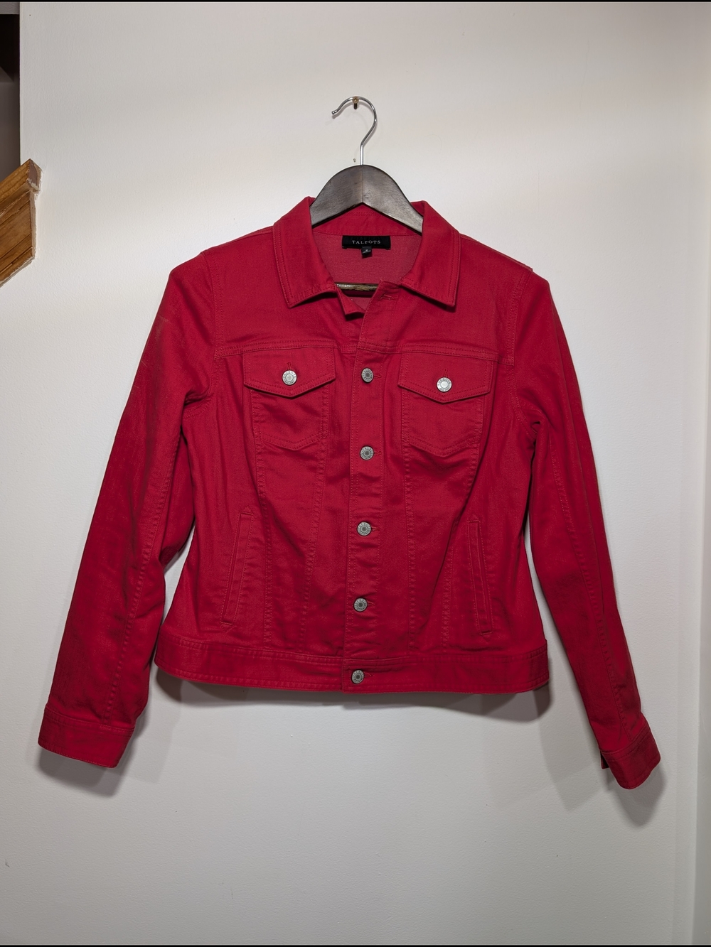 Talbots Red Button-Front Stretch Denim Jean Jacket Women's MD